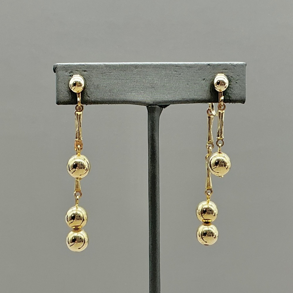 Ball Dangle Earrings Women Gold Tone Vintage Screw Back Double Tiered Drop